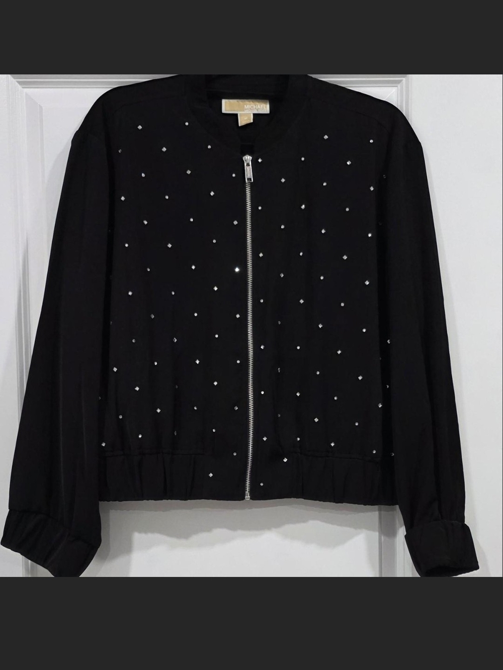 Michael Kors Black Crystal-Studded Bomber Jacket